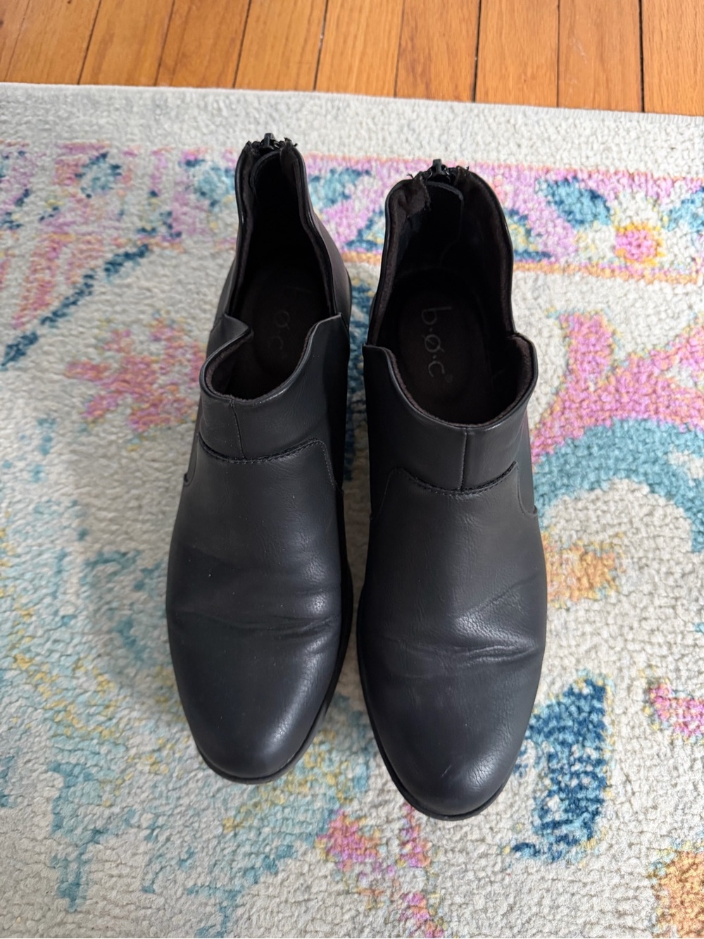 b.o.c. Black Leather Slip-On Ankle Boots